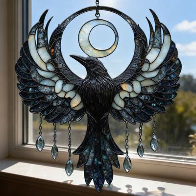 Crescent Raven Acrylic Sun Catcher Lightweight Easy To Hang Crow Design Window Hanging Pendant Home Decor