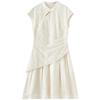 Elegant Chinese-Style Faux-Layered Midi Dress with Pearl Detailing