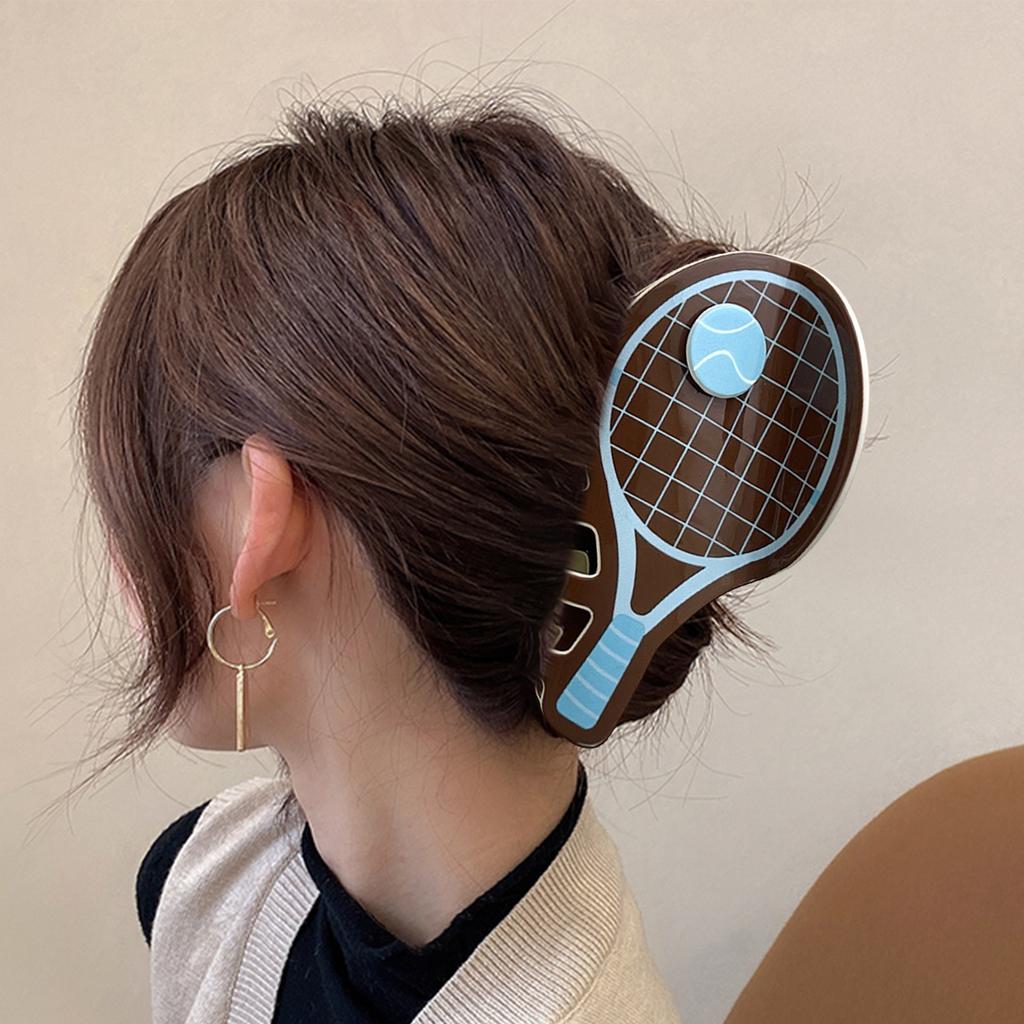 Fun Sport Theme Hair Clip Tennis Racket Shape Hair Claw Clip with Vibrancy Color Hair Styling Decoration for Women