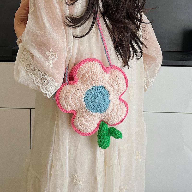 Exquisite Color Matching Flowers Knitting Shoulder Bags Unique Design Cute Personality Fresh Crossbody Bags for Women 2025 New