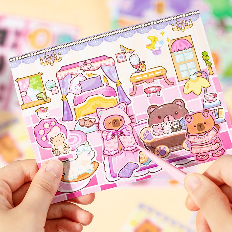 Cute Fun Children's Handbook Scene Scenery Quiet Book 18 Sheets Per Package Fingertip Dressing Sticker Decorative Stickers
