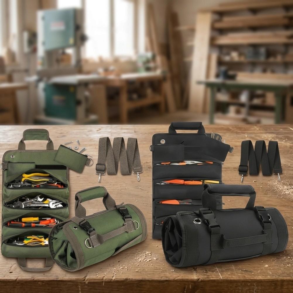 Portable Tool Storage Solution Roll-Up Tool Bag Hand Tool Set Multiple Pockets Design Compact Lightweight Build