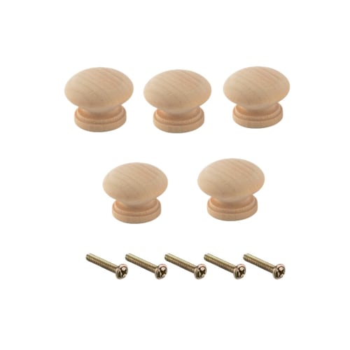 YFFSFDC Wooden Handles and Knobs, Set of 5, Round, for Interior Decor, Chests of Drawers, Furniture, Cupboards, DIY Use, Includes 5 Hardware and Screw