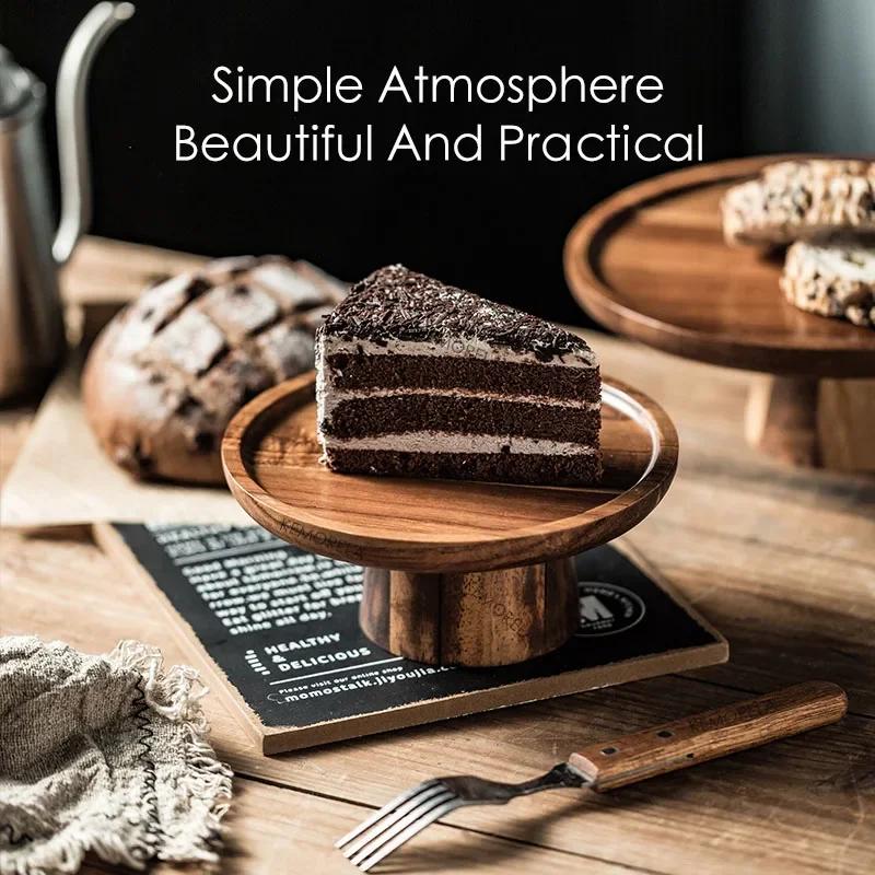 Japanese Style Wooden Cake Plate Creative Food Serving Trays Acacia Wood Decoration Tea Plate Dessert Table Display Stand