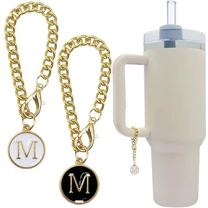 2PCS 26 Letters A To Z Charm Gold Chain Accessories for Ice Cream Tumblers 20 30 40 Oz Glass Tumblers with Handles