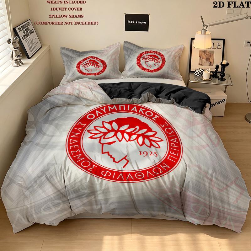 Olympiacos FC Vzorované povlečení Domácí dekorace Narozeninový dárek ( 1 povlak na peřinu + 2 povlaky na polštář, bez náplně),merchandise pro fanoušky.
