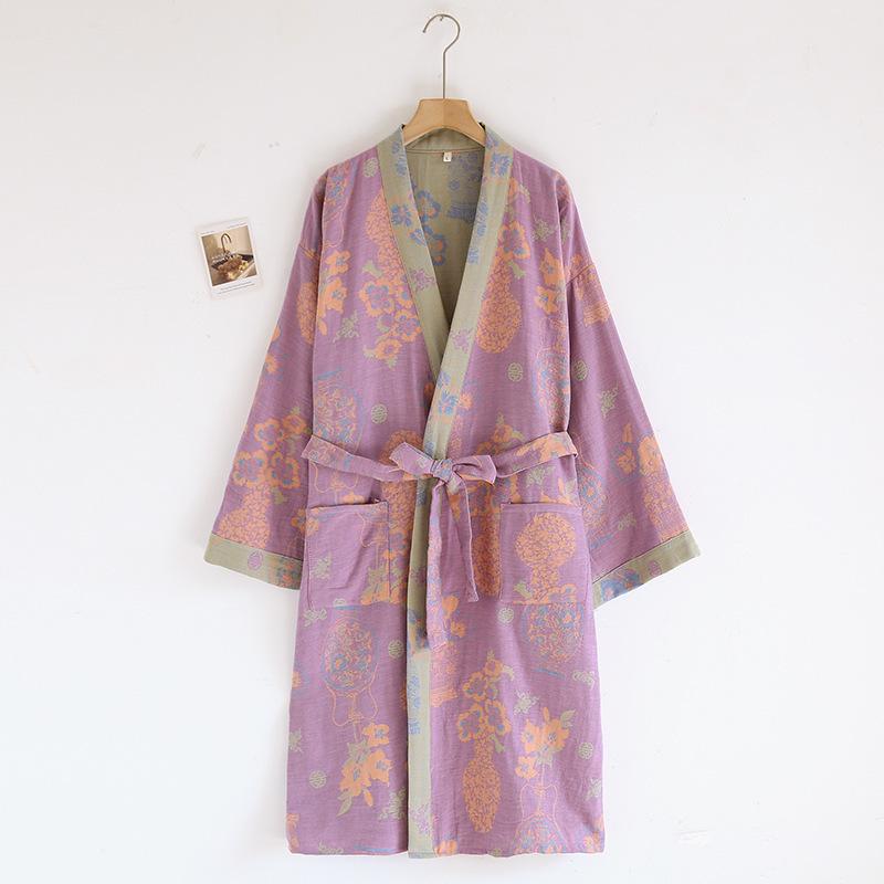 Dámská retro žakárová bavlněná yukata: Lehká jarní/podzimní noční košilka a pyžamo ve stylu kimona.