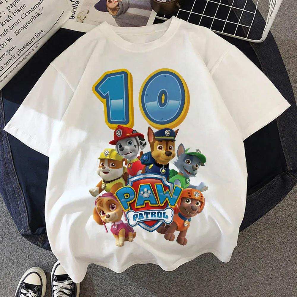 Paw Patrol Birthday Number Tee Shirt Baby Summer Cotton T Shirt Boy Girl Chase Skye Printed Kid Clothes Cartoon Letter Tops Gift