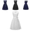 Elegant Round Neck Sleeveless Lace Stitching Retro Dress With A Large Belt And Slim Swing Skirt