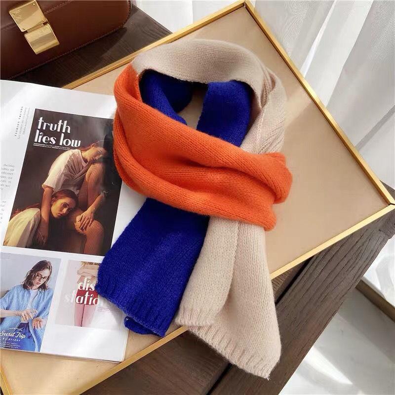 Autumn Winter Versatile Clothing Accessory Small Scarf Thin Warm Girl Student Knit Striped Scarf