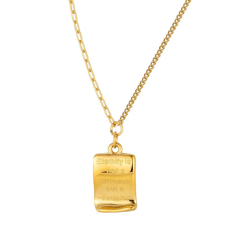 

Простое изогнутое ожерелье с квадратным кулоном в английском стиле с надписью «Исповедь» для женщин, не выцветает, универсальная цепочка на ключицу