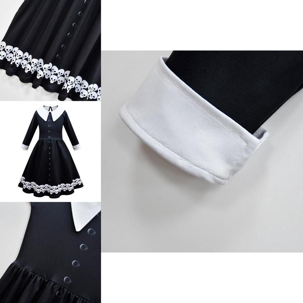 Vestido Wednesday Addams Bolsa Peruca Fantasia Cosplay Meninas Festa de Natal