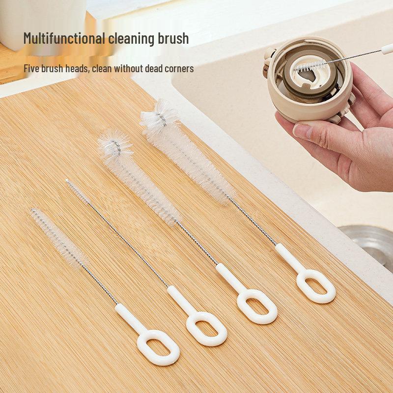 5-in-1 Multi-functional Cleaning Brush Set: Long Handle, Straw, Baby Bottle, Lid Groove & Cup Brush