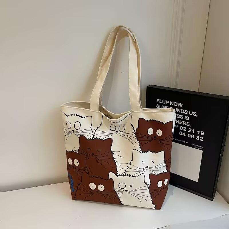 Handbag Shopping Bag Cute Cat Print Women's Handbag Linen Tote Bag Printed Logo Casual Travel Beach Bag