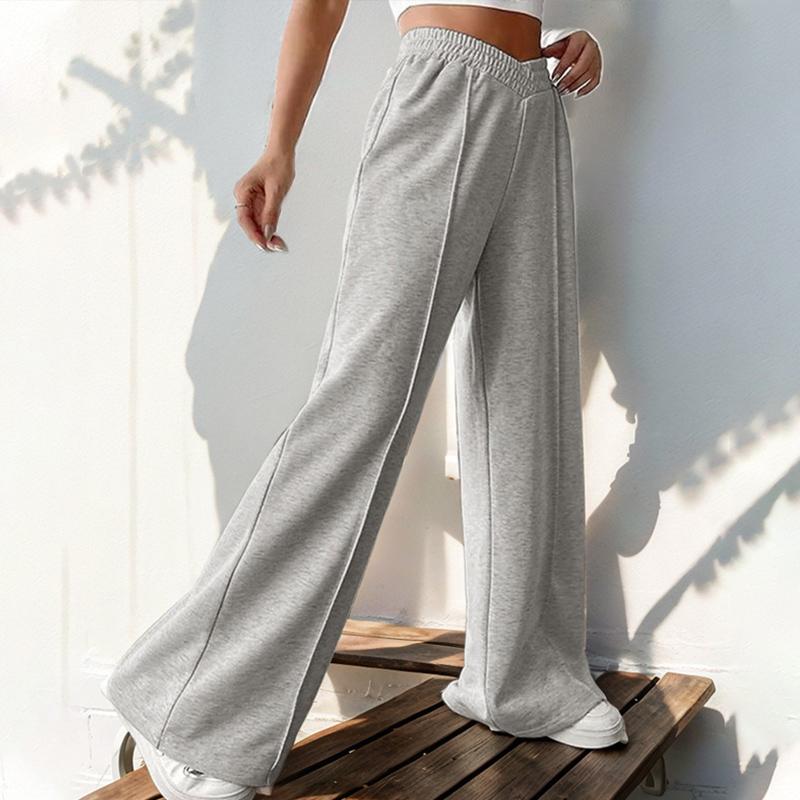 Women's High Waisted Large Size Wide Leg Pants Fashionable Versatile Solid Color Casual Sports Trousers