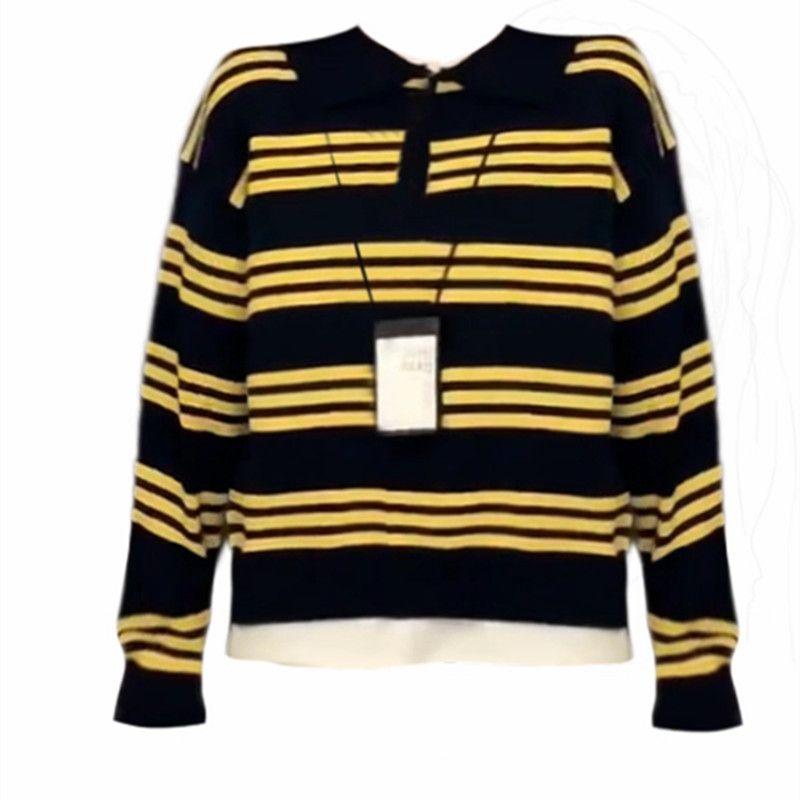 

100.00kg Polo Collar Casual Contrast Color Stripes Knitwear Retro Sweater Female Export Oversize Women s Clothing Slim Looking Tide Coffee 4XL