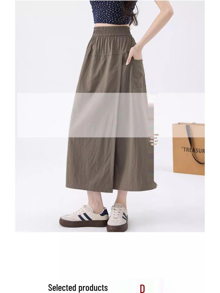 Gray Yamamoto Slimming A-line Culottes: High-Waist, Petite Fit, Wide-Leg Midi Skirt for Summer 2025