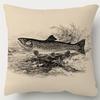 1pc Pillowcase, Retro Trout Fish Illustration Pillowcase, 45.72 X 45.72 cm, Soft And Smooth Texture Polyester Short Plush Fabric, Single-Sided Printed