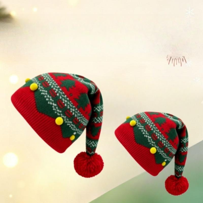 Unisex Adult Kid Christmas Jacquard Knitted Beanie Winter Warm Ear Protection Yarn Hat Family Matching Holiday Costume Pullover Hat for Christmas