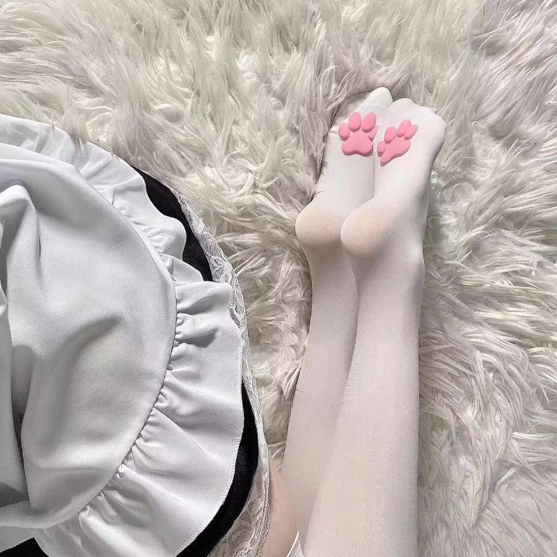 Chaussettes Rose Patte de Chat Mignonnes Lolita Hautes Cuisses Pour Adultes Enfants Femmes Bas Griffes de Chaton