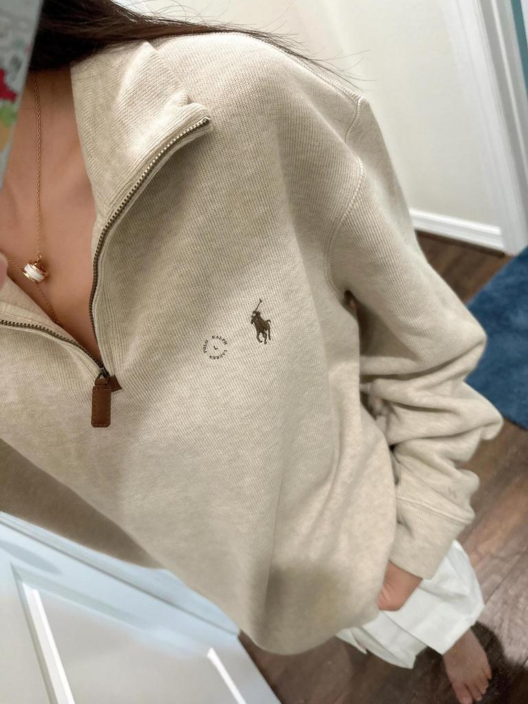 Moletom Unissex Vintage RL Ralph Lauren: Camisa Polo Feminina de Manga Longa e Masculina com Meio Zíper e Gola Reversível, Caimento Solto, Estilo Americano.