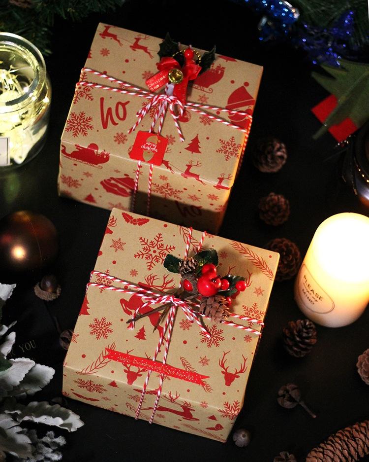 73*51cm New Christmas Gift Wrapping Paper European Style Retro Kraft Gift Paper Snowflake Christmas Tree