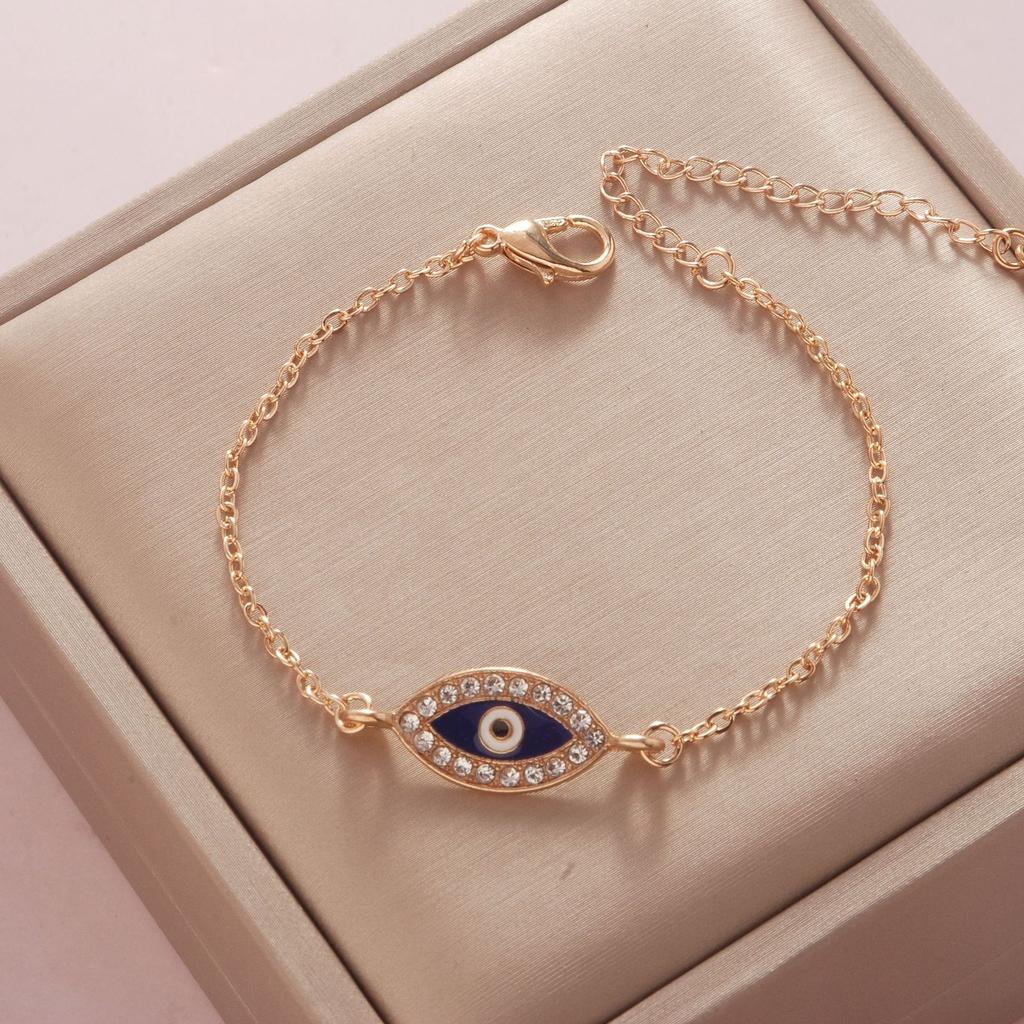 YILUOCD Bohemian Ovaly Blue Evil Eye Bracelet For Women 18k Gold Plating Tree of Life Chain Bracelets New Prayer Jewelry