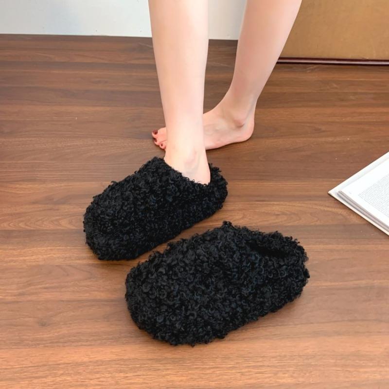 Fashion Platform Thick-soled Closed-toe Half-slippers for Women 2025 Autumn and Winter New Warm Height-increasing Cotton Slippers