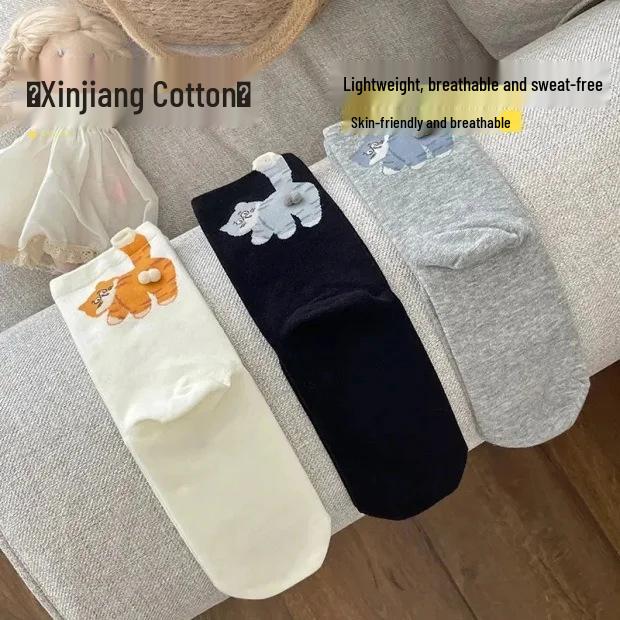 Women's Autumn/Winter Cat Egg Socks - 2 Pairs of Comfy, Funny, Cotton Knee-Highs