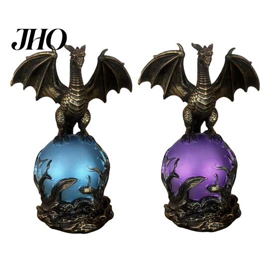 Resin Fantasy Sculpture Dragon Statue with Ball, Dark Style Figurine, USB Powered Desktop Unique Home Lighting Lamp Ornaments, Gift for Men