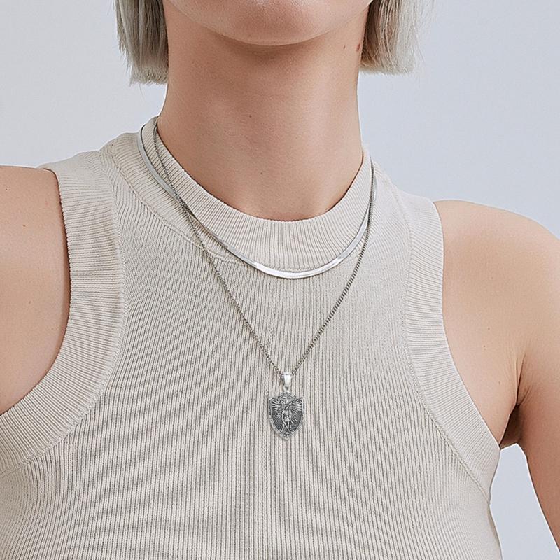 Stainless Steel Pendant Necklace Punk Style Archangel Necklace Stainless Steel Angel Shield Pendant Neck Jewelry