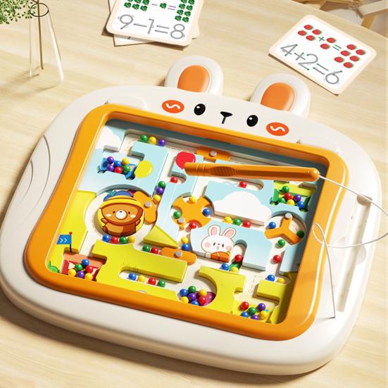 Rabbit Magnetic Bead Board Color Sorting Number Counting Maze Game Fine Motor Skills Beads Matching Kids Educational Preschool Learning Toy