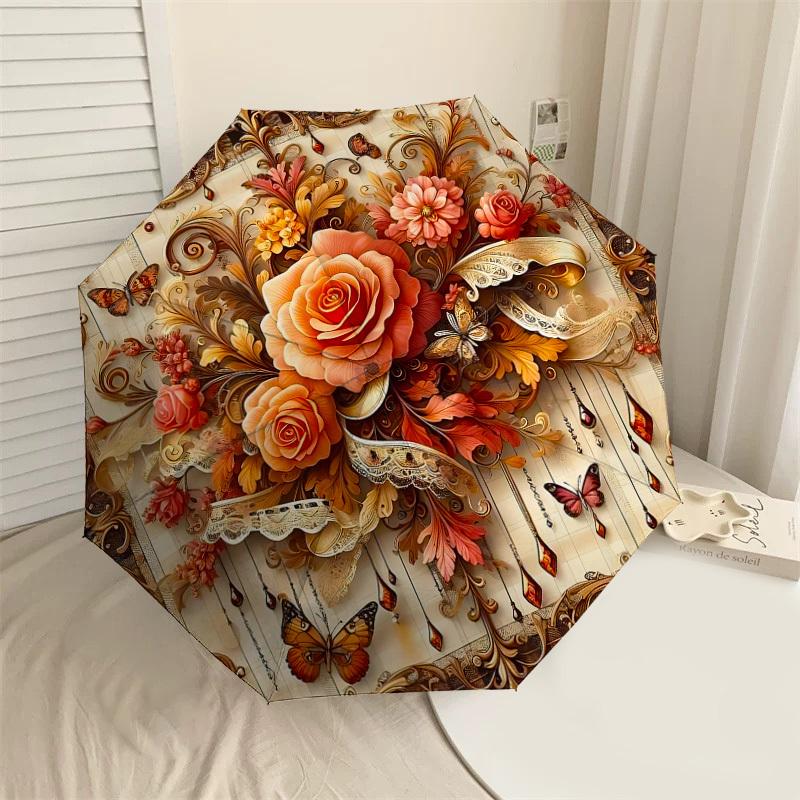 

1PC Floral Patterns Umbrella-8-Rib Reinforced, Automatic Open, Lightweight & Durable, Cute Fashion Accessory for Outdoor, Beach or Casual Use, Beach U