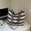 Seaside Holiday Beach Bag Women's Large Capacity Striped Straw Tote Bag