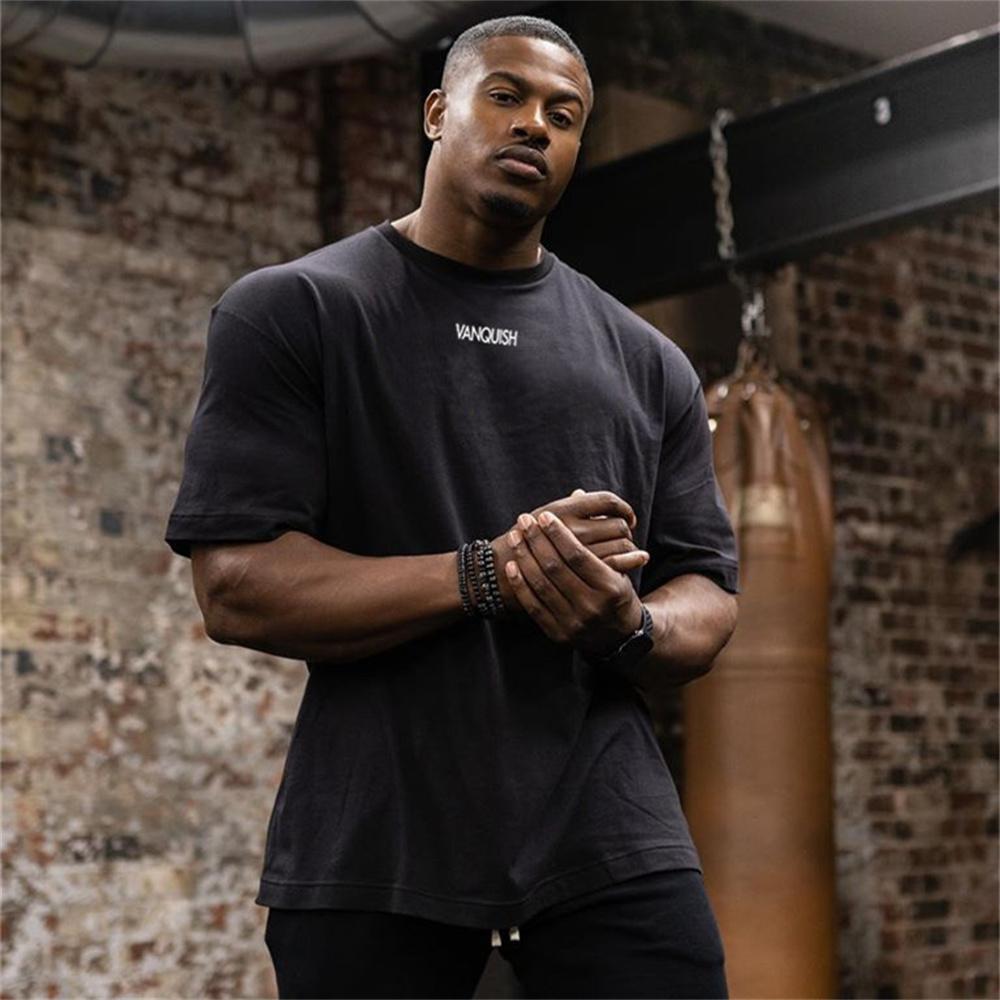 Casual Loose T-shirt Men Cotton Short Sleeves Tees Tops Summer Gym