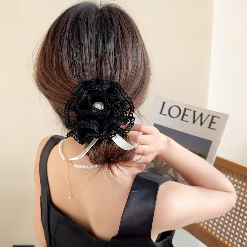 

Осенние классические бордовые атласные резинки для волос с дизайном «Винтажная роза» в французском стиле, резинки-скранчи в форме розы, элегантные аксессуары для волос