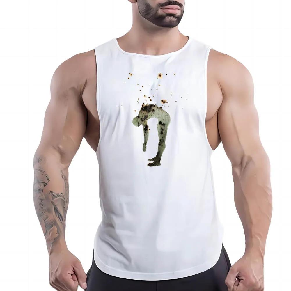 Letní pánské fitness venkovní sportovní tričko s kulatým výstřihem a 2D potiskem grafiky jaderné kontaminace, pohodlné bez rukávů