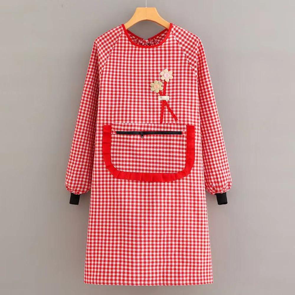 Dirt-resistant Women Long-sleeved Apron Breathable Kitchen Cooking Apron for Catering Work