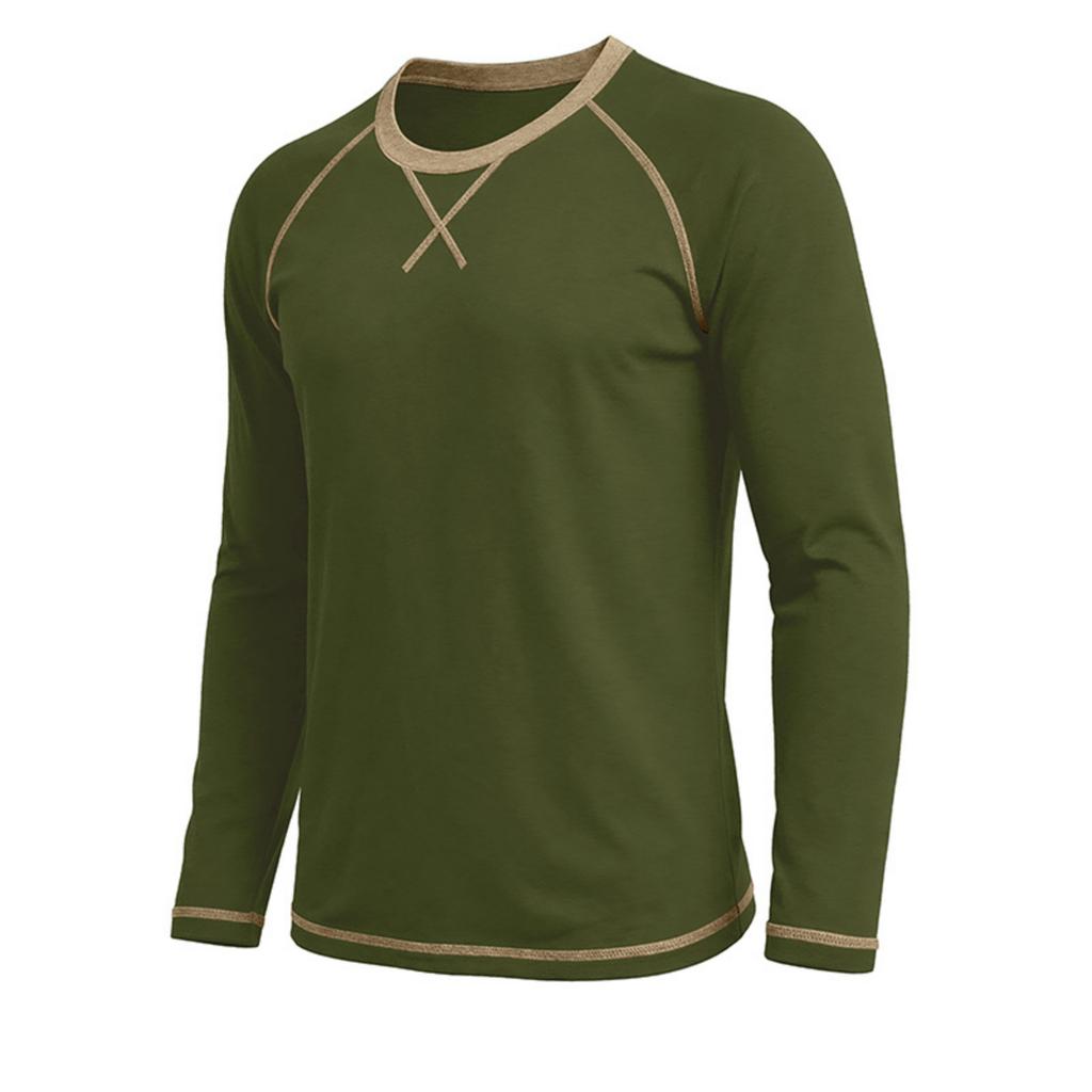 Men's Long Sleeve Crew Neck Casual T Shirt Color Block Stitching Detail Pullover Top Lightweight Comfortable Fit
