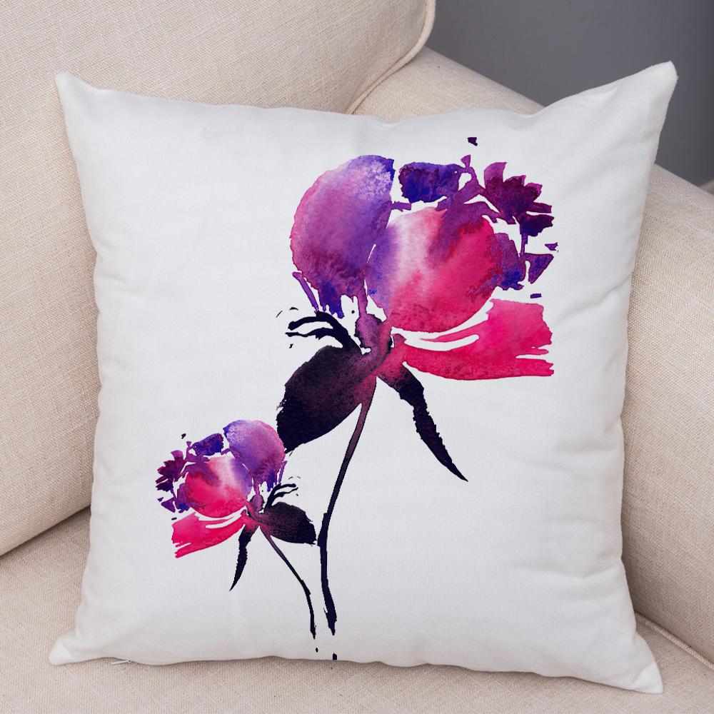 Watercolor Floral Cushion Cover Abstract Poppy Flower Art Print Soft Fabric Living Room Sofa Home Decor Pillow Case