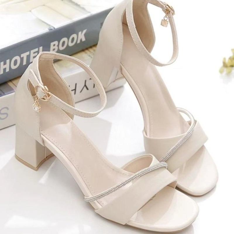 High Heeled Sandals Women 2025 Summer New High-End Rhinestone Fairy Comfortable Word With Thick Heel Women Roman Sandals
