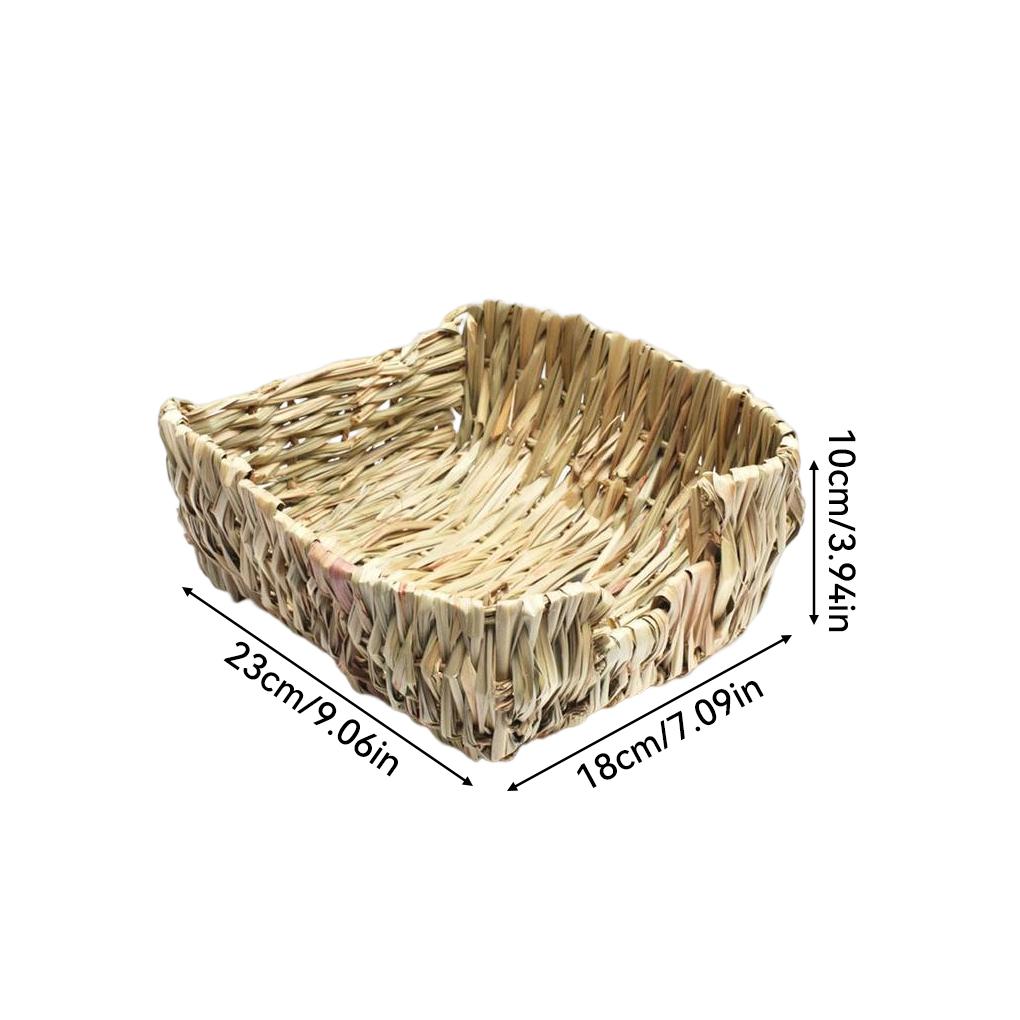 Woven Straw Nest Rabbit Guinea Pigs House Rectangular Shape Pet Cage Accessories Cottage Chew Toys Playing Nesting Bed