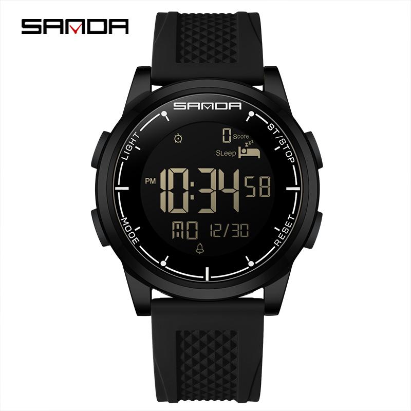 SANDA 9064 Silicone Strap Men's Electronic Digital Watch Sport Outdoor Multifunctional 50M Waterproof Male Wristwatch