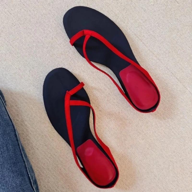 

Fashion Comfortable Round Toe Narrow Band Design Brand Slippers Summer Sexy Clip Toe Non-slip Flip Flops Fashion Wedges Beach Sandals 35 красный