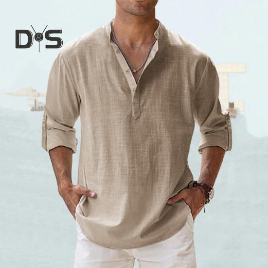 Anti Pilling Shirt Top V Neck Classic Men Summer Loose Shirt