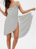 Women Striped Spaghetti Strap Cover‑Up Dress Loose Beach Midi Dress For Vacation Swimwear Cover Up