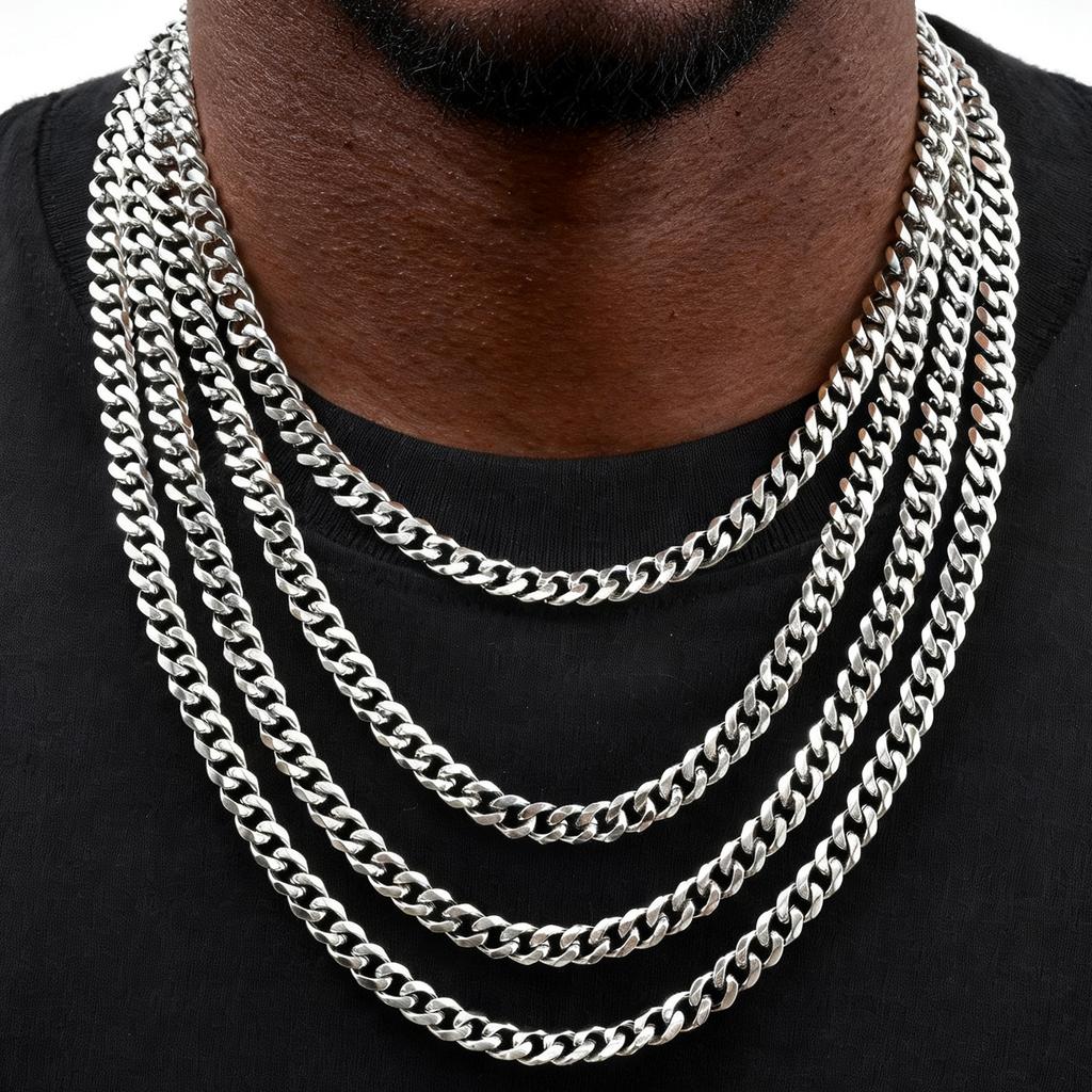 Vintage Cuban Chain Necklace for Men Women,3/5/7mm Stainless Steel Curb Link Chain Chokers,Casual Basic Punk Jewelry