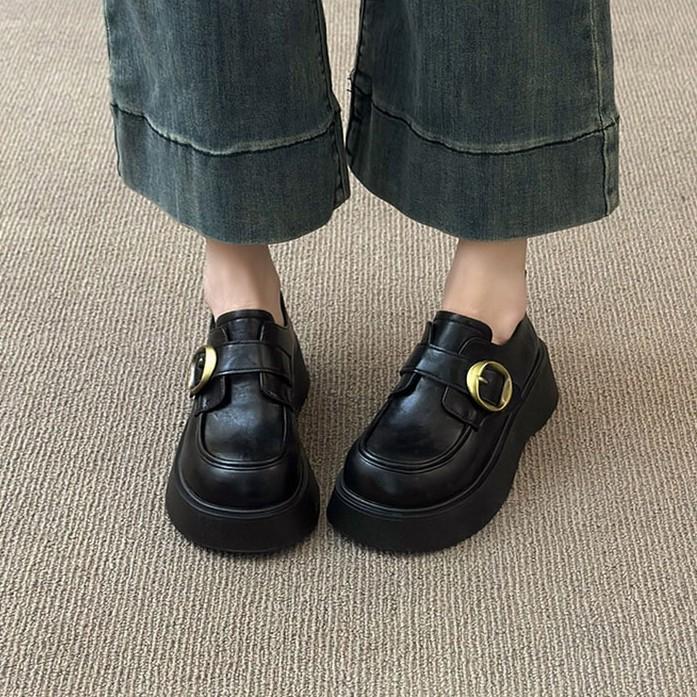 Platform British style small leather shoes women's 2025 spring and autumn new one-pedal black jk single shoes lazy Doudou loafers