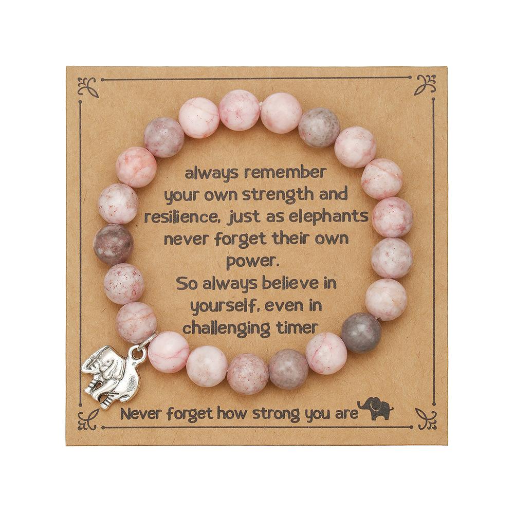 Natural stone beaded bracelet pink woven bracelet butterfly turtle animal pendant with card inspirational jewelry