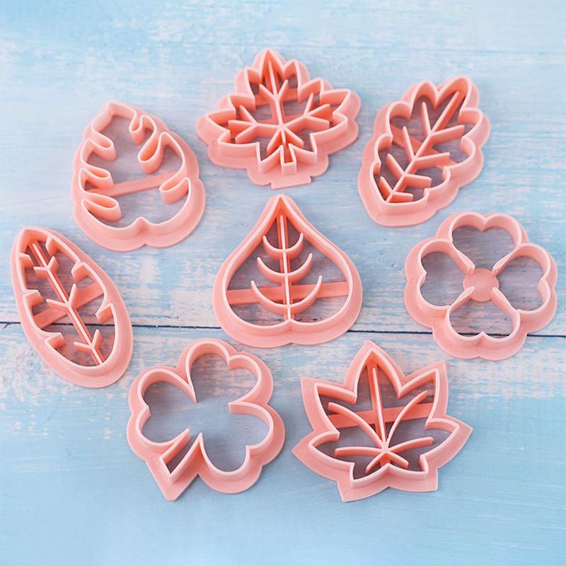 8 Pieces Cute Leaves Cookie Cutters For Baking Cookie Mould Press Leaves Cookie Mould Set Kitchen Tools Plastic Cookie Stamps